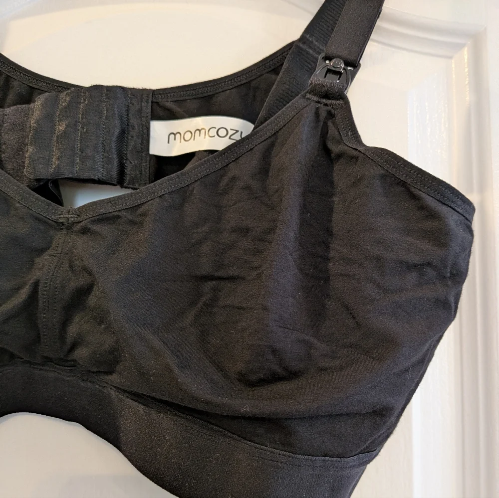 Momcozy Bamboo Hands-Free Nursing & Pumping Bra Black Size 2XL V-neck Maternity
